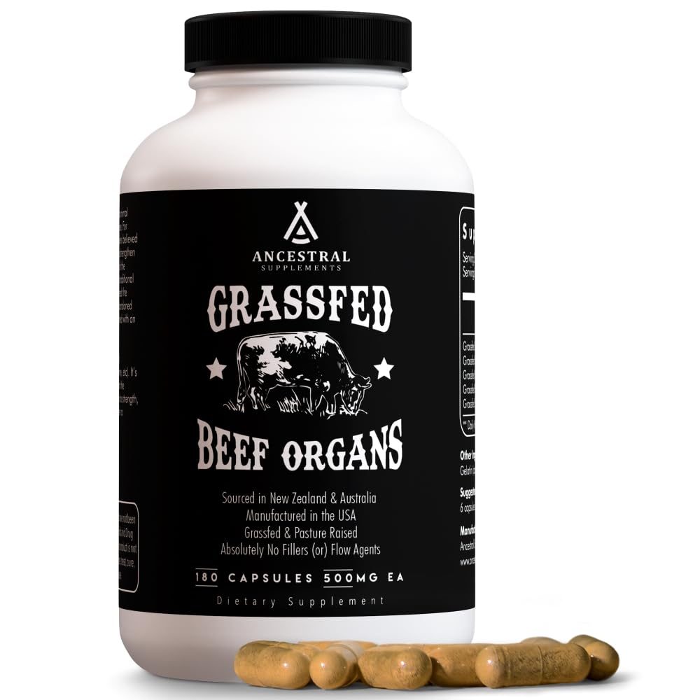 Ancestral Supplements Grass Fed Beef Liver 180 Capsules, Supports Energy Production, Detoxification, Digestion, Immunity and Full Body Wellness, Non-GMO, Freeze Dried Liver Health Supplement