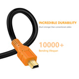 Tan QY Mini USB Cable 15Ft, Mini USB Cable USB 2.0 Type A to Mini B Cable Male Cord for GoPro Hero 3+, Hero HD, Cell Phones, MP3 Players, Digital Cameras etc (15Ft/5M, Orange)
