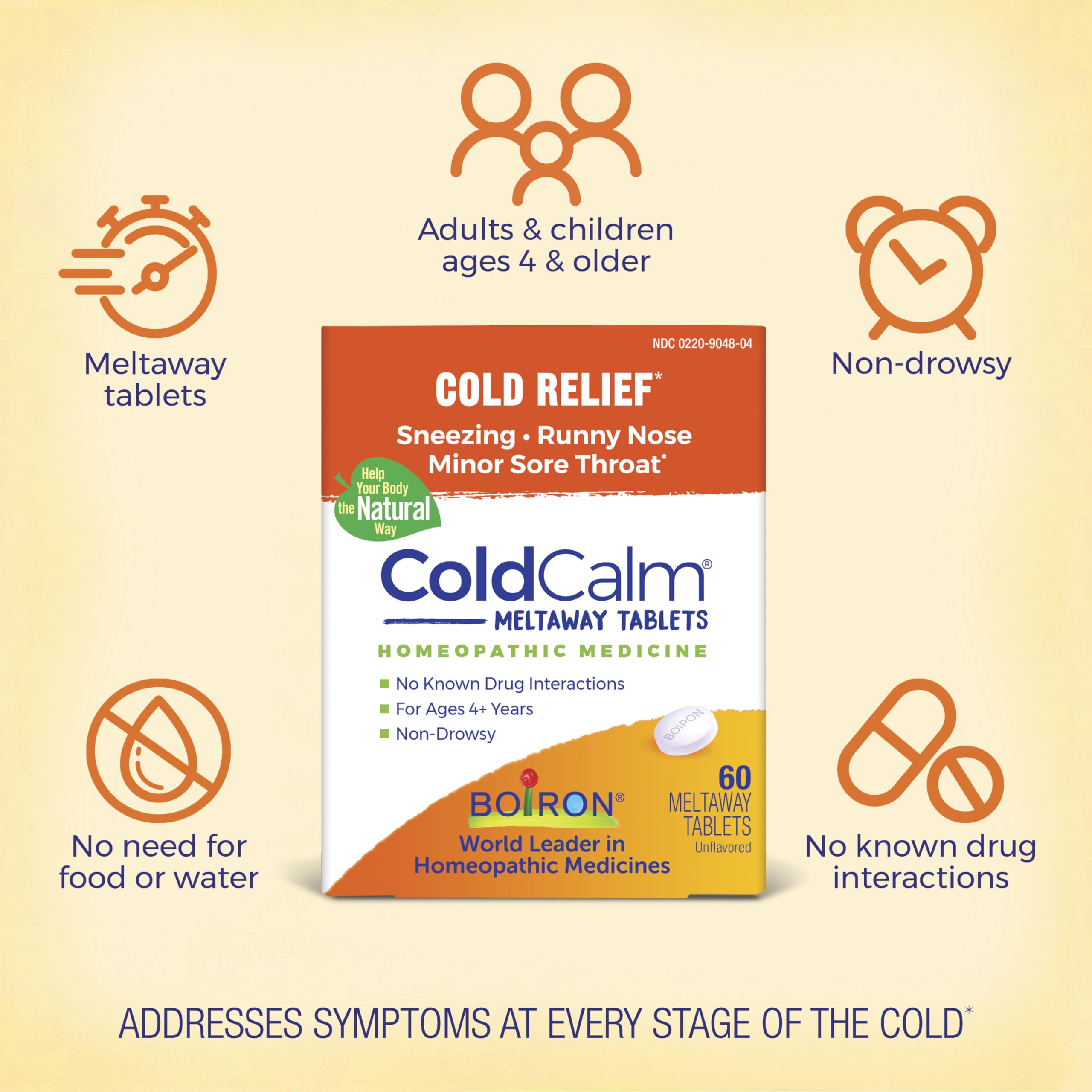 Boiron ColdCalm Tablets for Relief of Common Cold Symptoms Such as Sneezing, Runny Nose, Sore Throat, and Nasal Congestion - Non-Drowsy - 60 Count