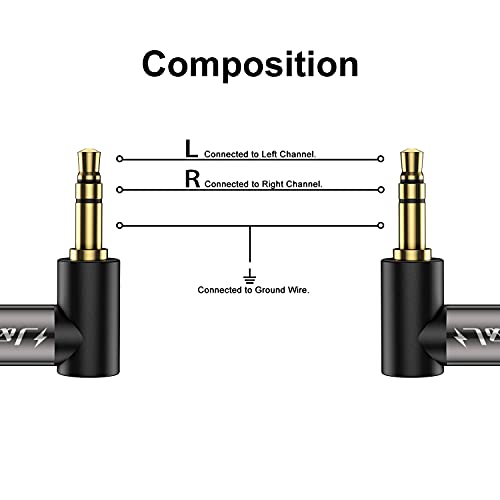 J&D (2 Pack Gold Plated 3.5mm Stereo Audio Aux Cable 90 Degree Right Angle Compatible for iPhone, Galaxy, Speakers and All Other Devices, 6 Feet