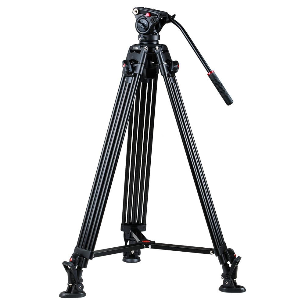 VILTROX Heavy Duty Tripod, 74 Inch Fluid Head Video Tripod, 22lbs Sturdy Heavy-duty Tripod with QR Plate, Hand Bar, Carrying bag, Mid-Level Spreader Travel Tripod for DSLR Camcorder (VX-18M II)