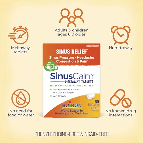 Boiron SinusCalm Tablets for Sinus Pain Relief, Runny Nose, Congestion, Sinus Pressure, Headache - 60 Count