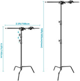 Neewer 2-Pack 100% Heavy-Duty Steel C-Stand, Pro Photography Light Stand with 3.5'/108cm Extension Arm, Grip Head, Turtle Base for Studio Monolight, Softbox, Reflector, Max Height 10'/305cm – Black