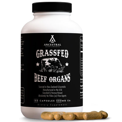 Ancestral Supplements Grass Fed Beef Liver 180 Capsules, Supports Energy Production, Detoxification, Digestion, Immunity and Full Body Wellness, Non-GMO, Freeze Dried Liver Health Supplement