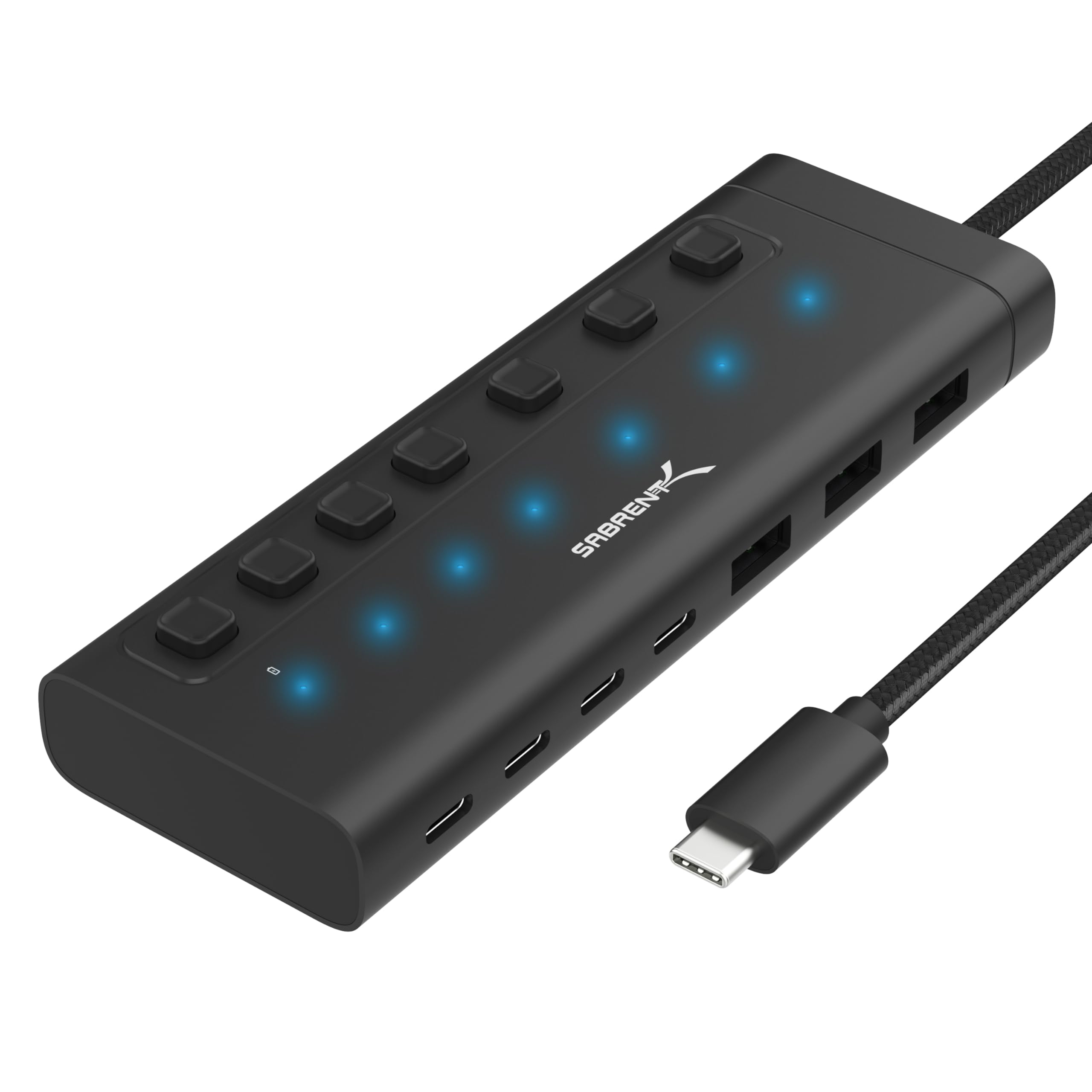 SABRENT 7-Port USB C Hub, 48W Powered Hub with Individual Switches, High-Speed Data Transfer (HB-3A4C)