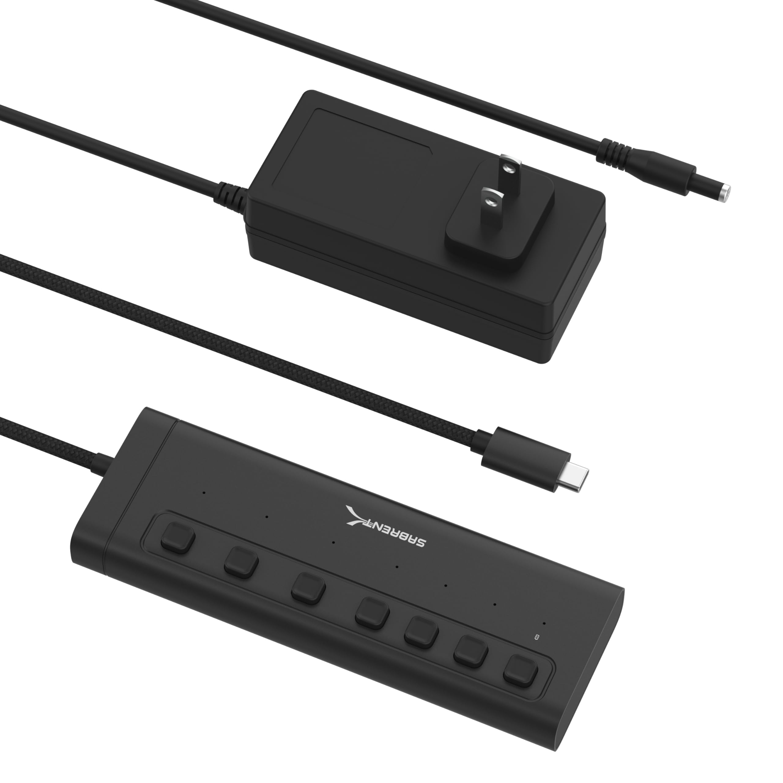 SABRENT 7-Port USB C Hub, 48W Powered Hub with Individual Switches, High-Speed Data Transfer (HB-3A4C)