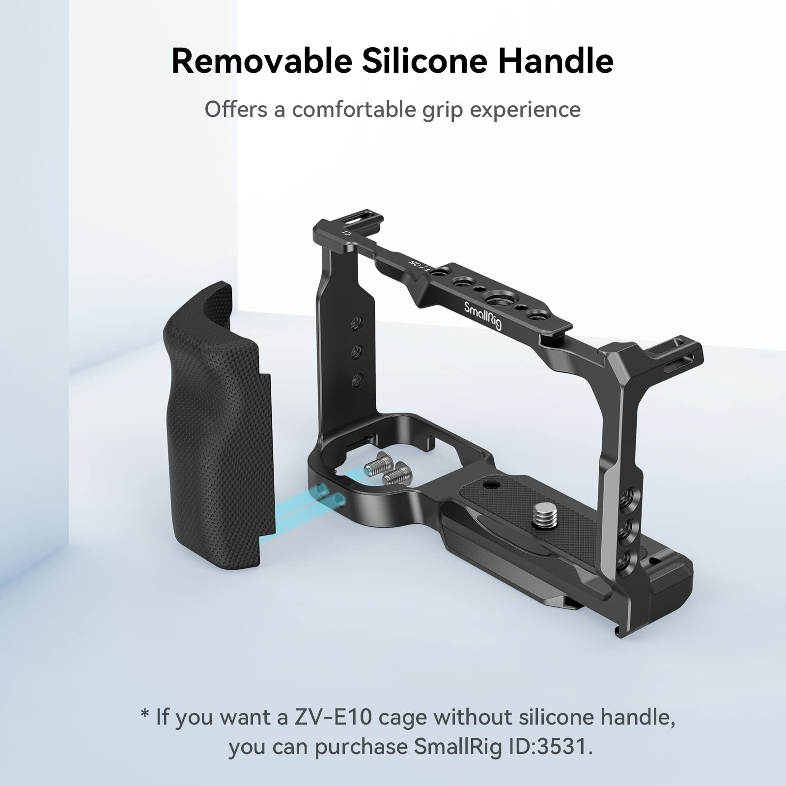 SMALLRIG ZV-E10 Cage with Silicone Handle and Built-in Threaded Holes, Cold Shoe and Quick Release Plate for Sony ZV-E10-3538