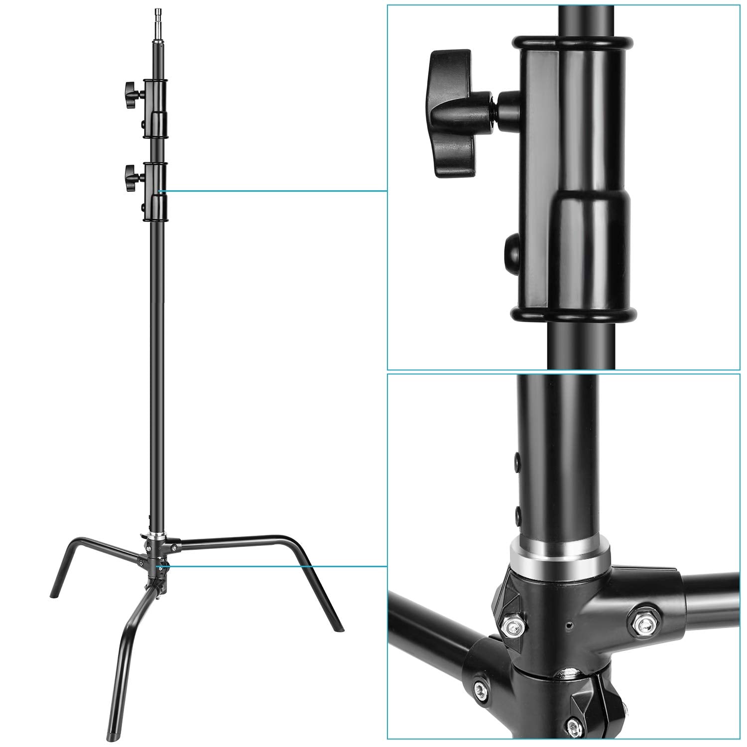 Neewer 2-Pack 100% Heavy-Duty Steel C-Stand, Pro Photography Light Stand with 3.5'/108cm Extension Arm, Grip Head, Turtle Base for Studio Monolight, Softbox, Reflector, Max Height 10'/305cm – Black