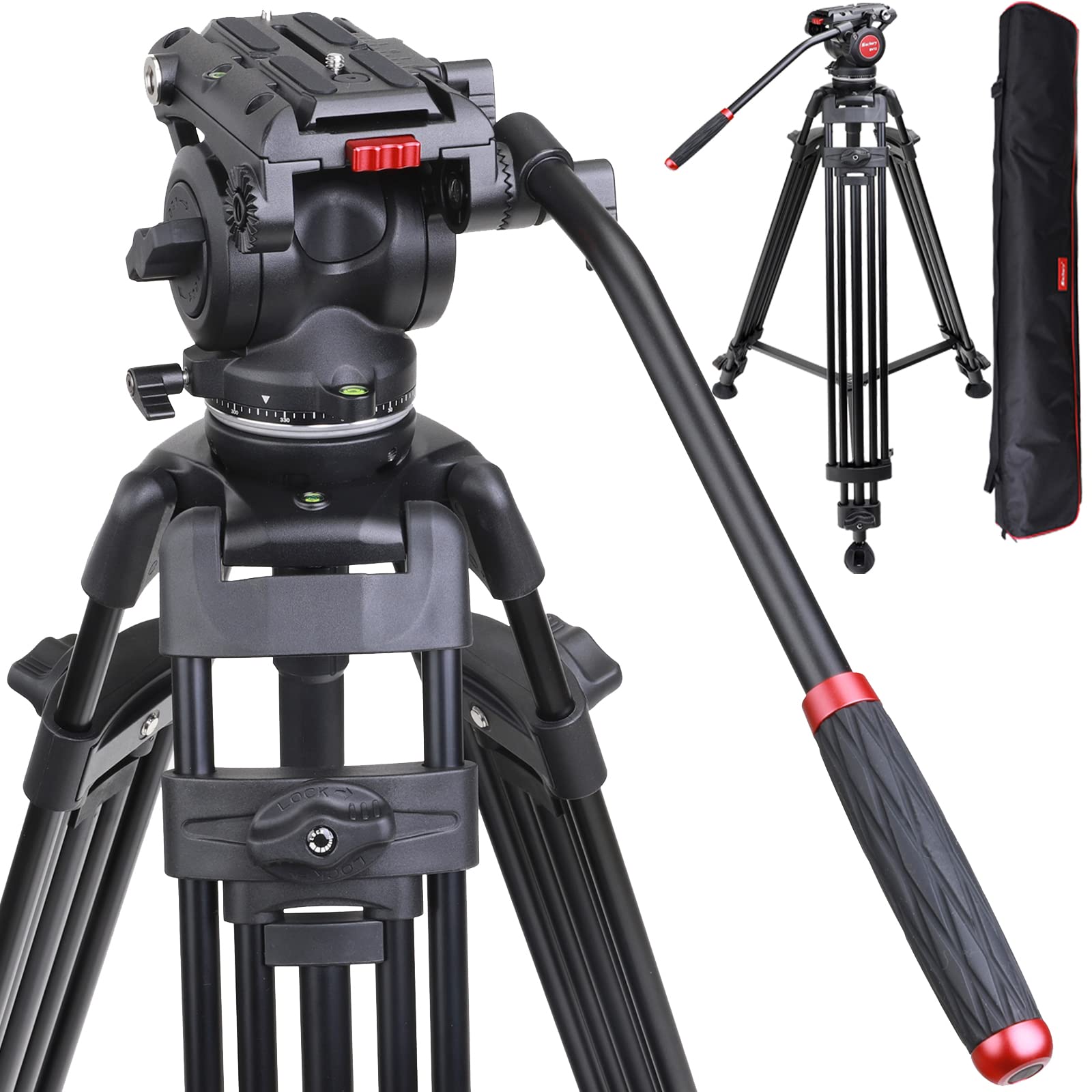 Heavy Duty Video Tripod System, BV12T 72 inch Professional Complete Tripod Units, Aluminum Twin Tube Tripod and 360 Degree Fluid Head, Max Load 26.5 LB for DSLR Camera Camcorder