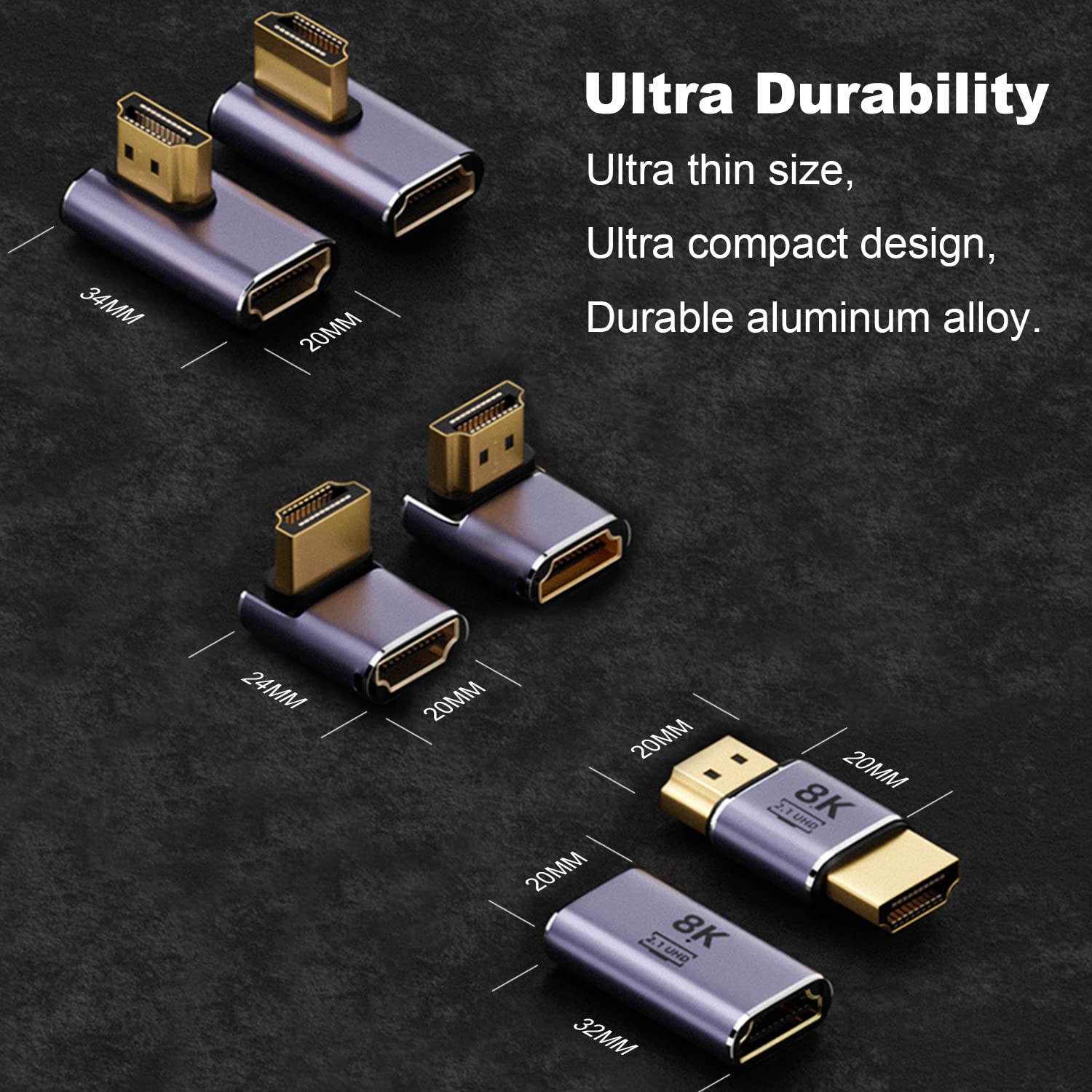 AreMe 8K HDMI 2.1 Adapter (6 Pack), Up&Down, Left&Right 90 Degree and 270 Degree Male to Female HDMI Extender, Female to Female and Male to Male HDMI Coupler Extension Connector Aluminum Alloy