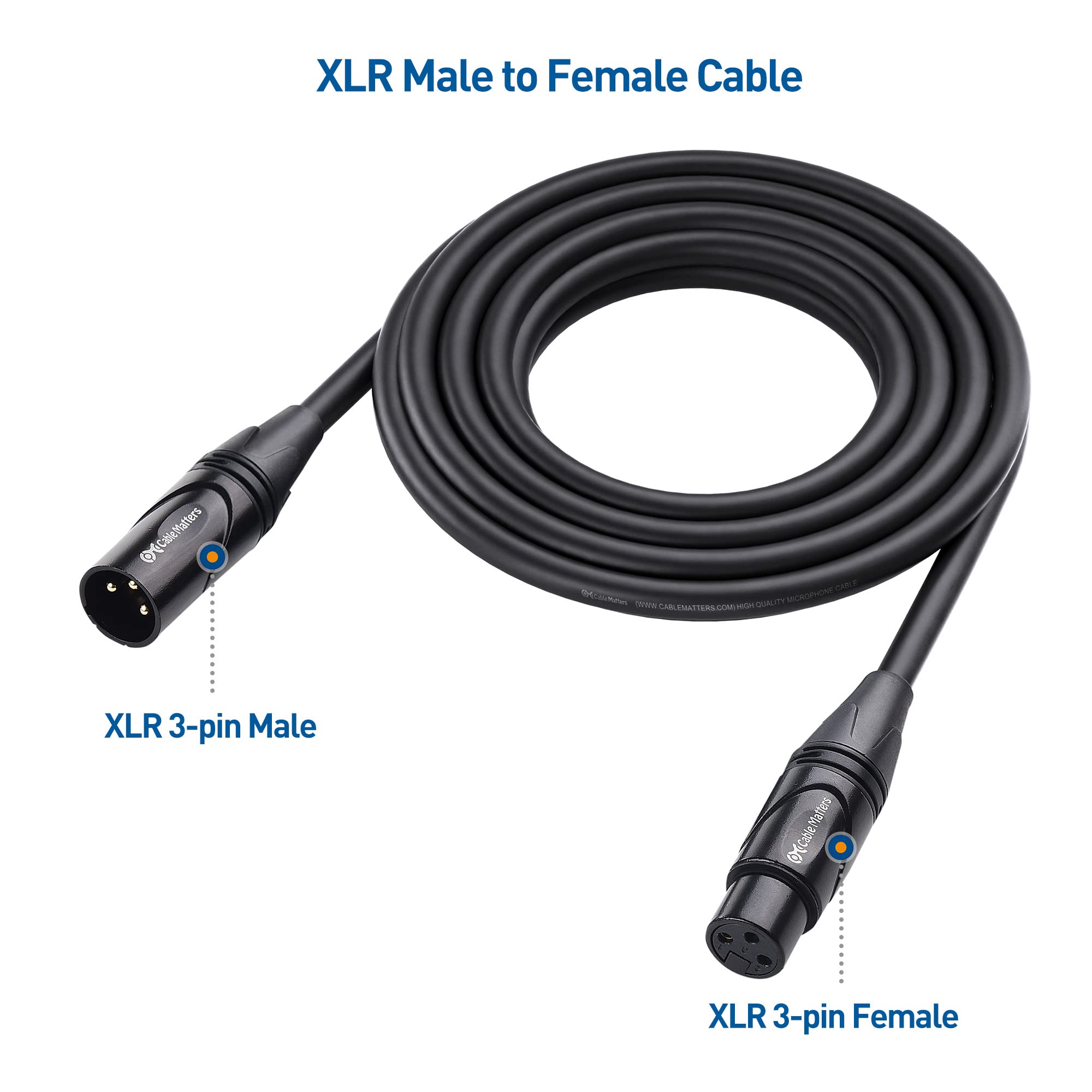 Cable Matters 2-Pack Premium XLR to XLR Cables, XLR Microphone Cable 15 Feet, Oxygen-Free Copper (OFC) XLR Male to Female Cord, Mic Cord, XLR Speaker Cable, Black