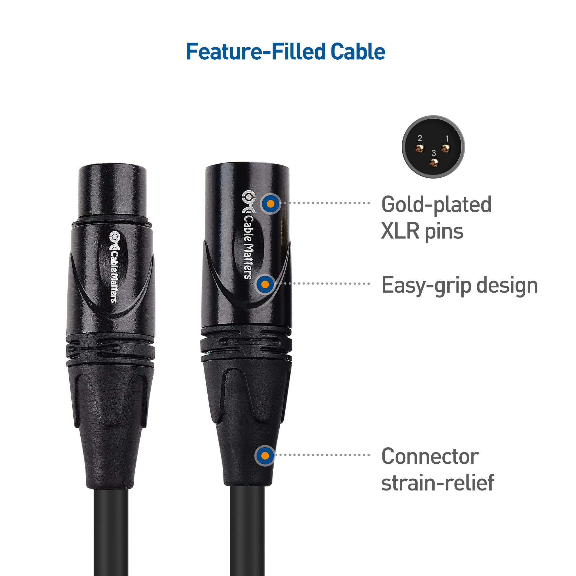 Cable Matters 2-Pack Premium XLR to XLR Cables, XLR Microphone Cable 15 Feet, Oxygen-Free Copper (OFC) XLR Male to Female Cord, Mic Cord, XLR Speaker Cable, Black