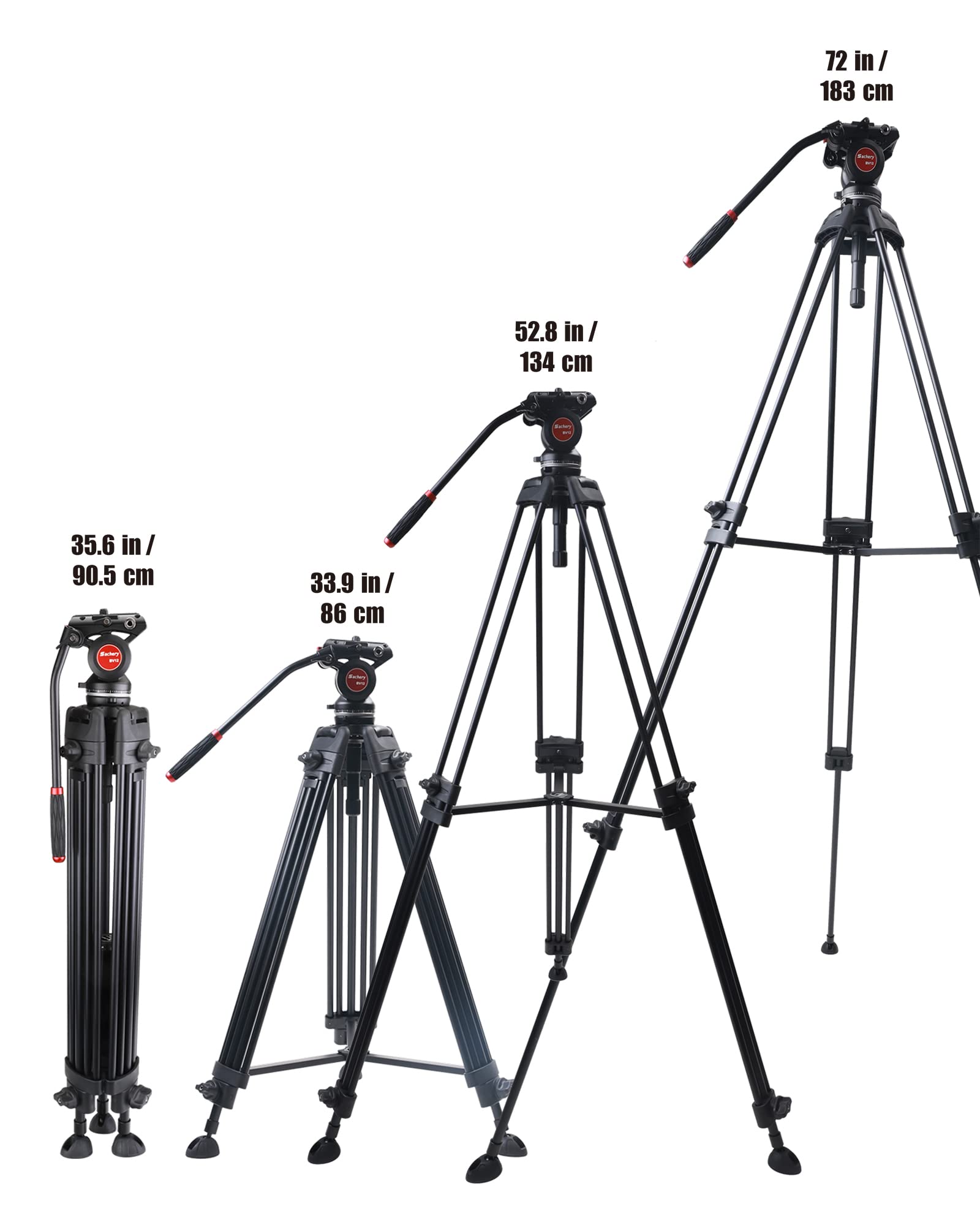 Heavy Duty Video Tripod System, BV12T 72 inch Professional Complete Tripod Units, Aluminum Twin Tube Tripod and 360 Degree Fluid Head, Max Load 26.5 LB for DSLR Camera Camcorder