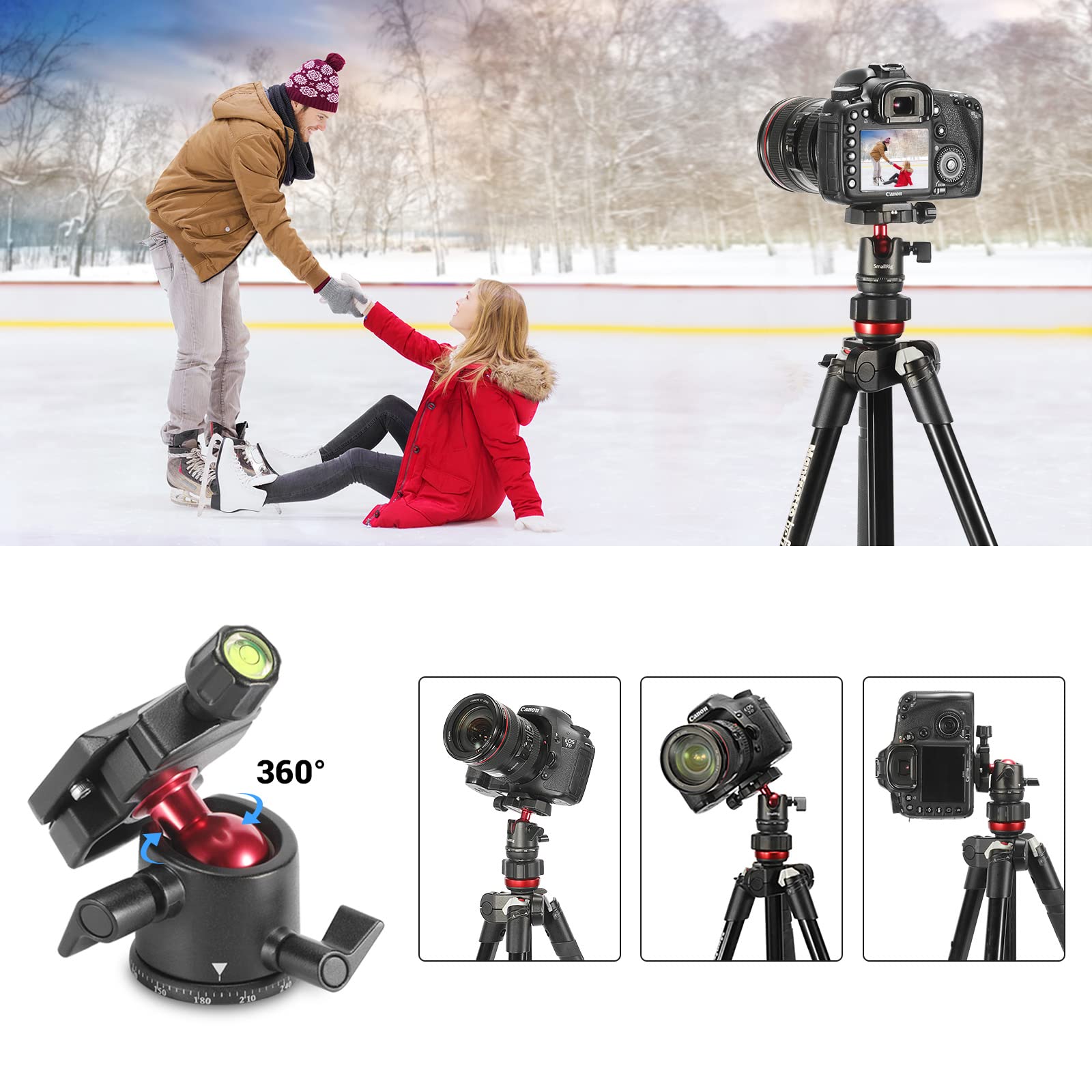 SmallRig Mini Ball Head, Tripod Head Camera 360° Panoramic with 1/4" Screw 3/8" Thread Mount and Quick Release Plate Metal Ball Joint for Monopod, DSLR, Phone, Gopro, Max Load 4.4lbs/2kg - BUT2665