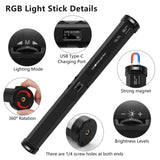 RGB Led Video Light Stick Wand with Stand, QEUOOIY 360° Full Color 2500-9500K Portable Studio Photography Lighting, 5000mAh Rechargeable Battery &Magnet &15-25" C Clamp Desk Mount Light Stand for Vlog