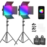 Neewer 2 Packs 660 PRO RGB LED Video Light with App Control Stand Kit, 360° Full Color, 50W Dimmable Bi-Color 3200K~5600K Video Lighting CRI 97+ for Gaming/Streaming/Zoom/YouTube/Webex/Photography