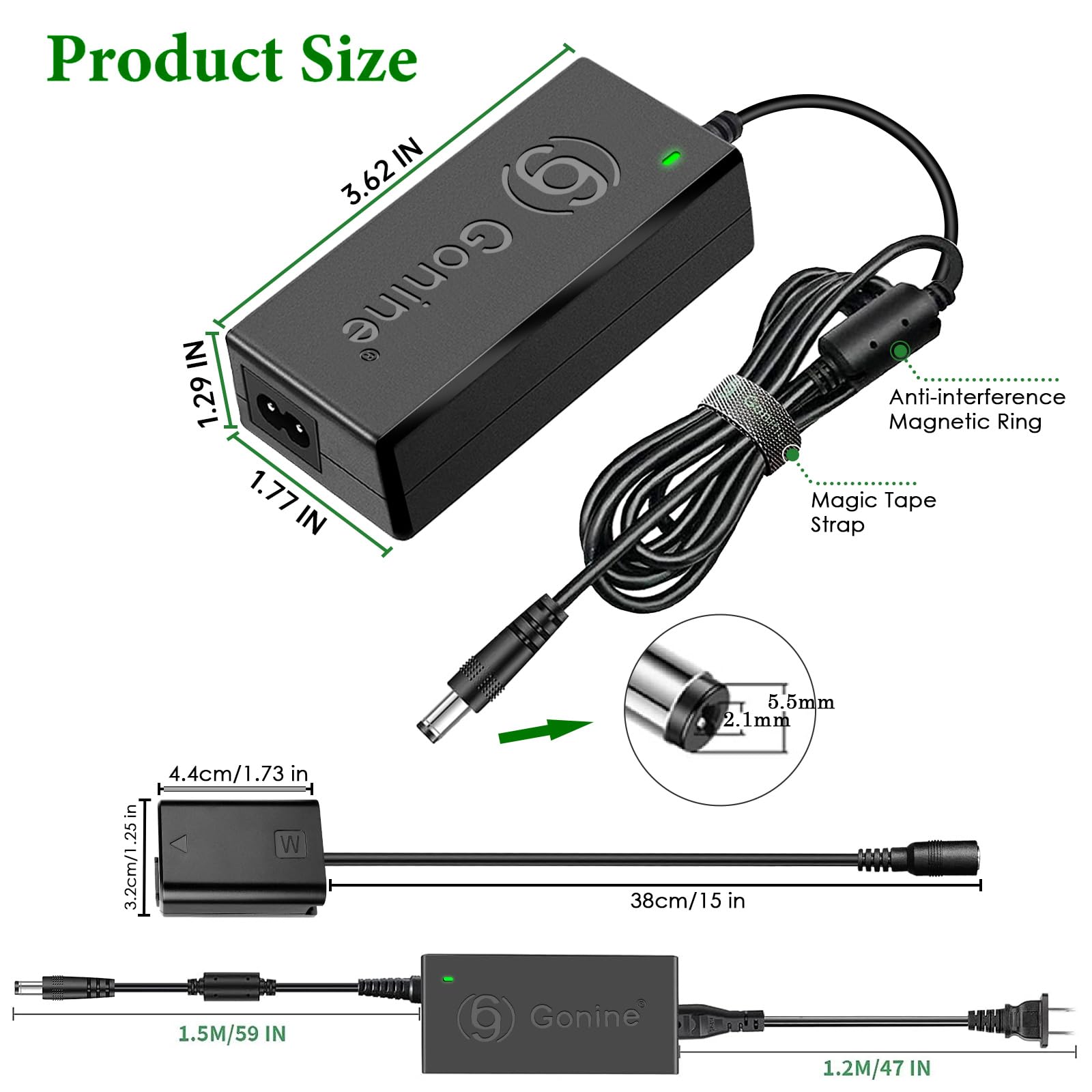 Gonine AC-PW20 ZV-E10 Continuous Power Supply NP-FW50 Dummy Battery ACPW20 AC Adapter Kit for Sony Alpha ZVE10 A6400 A6000 A5100 A6100 A6300 A6500 A7 A7II A7S A7SII RX10 II IV Cameras.