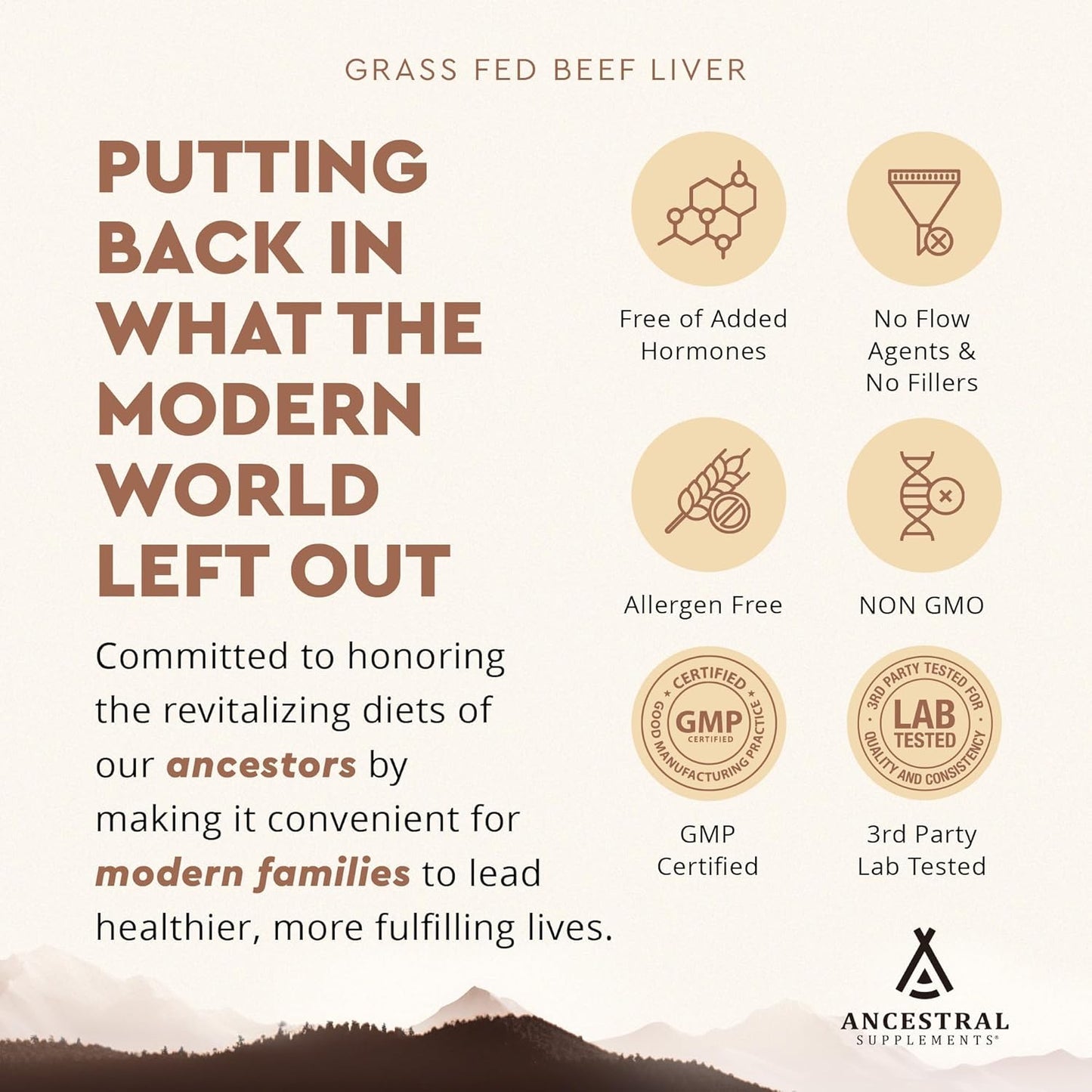 Ancestral Supplements Grass Fed Beef Liver 180 Capsules, Supports Energy Production, Detoxification, Digestion, Immunity and Full Body Wellness, Non-GMO, Freeze Dried Liver Health Supplement
