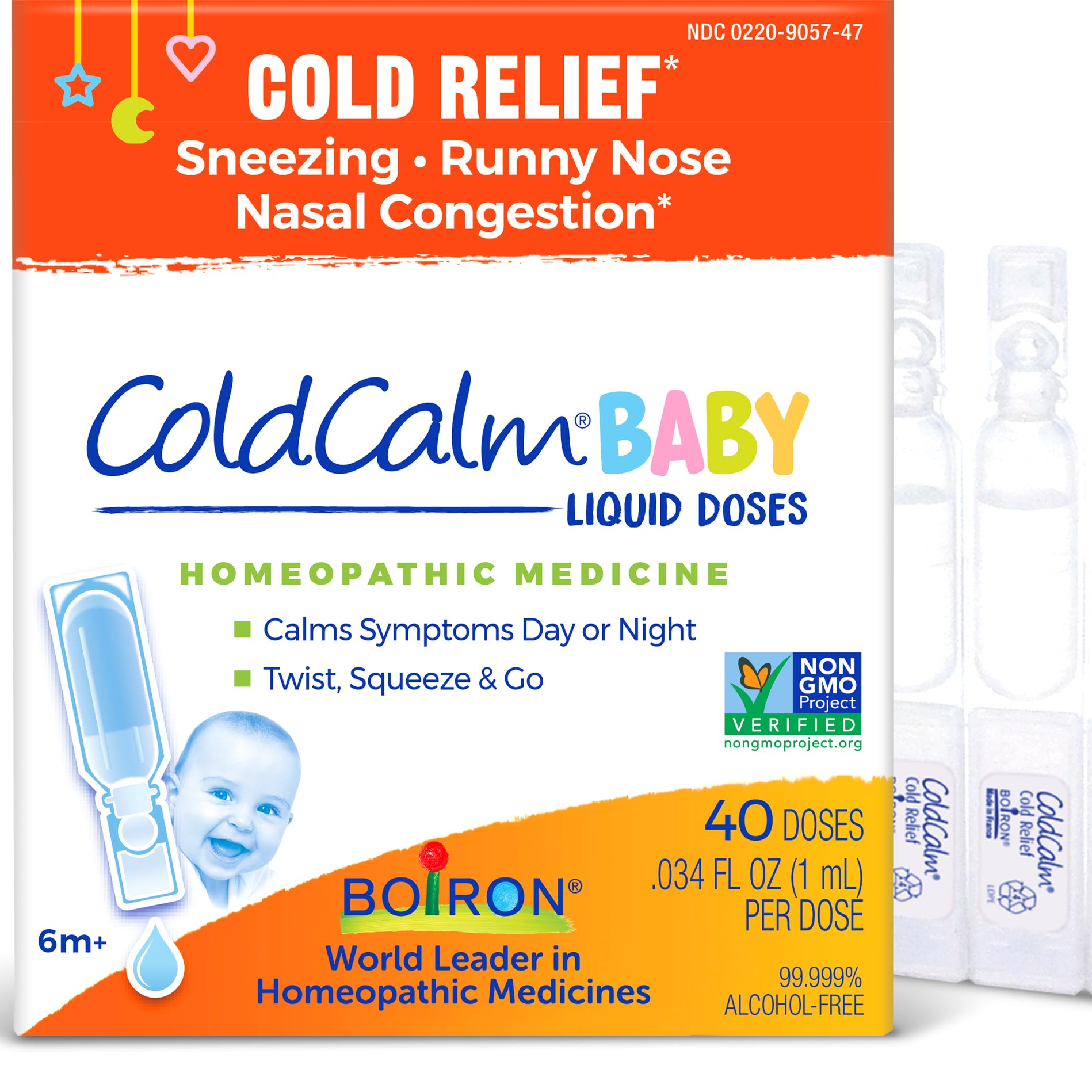 Boiron ColdCalm Baby 40 Count Bundle - Single-Use Drops for Relief from Cold Symptoms of Sneezing, Runny Nose, and Nasal Congestion - Sterile, Non-Drowsy Calm (8 Packets with 5 Liquid Doses)