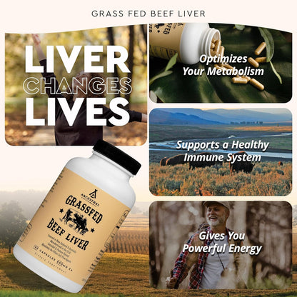 Ancestral Supplements Grass Fed Beef Liver 180 Capsules, Supports Energy Production, Detoxification, Digestion, Immunity and Full Body Wellness, Non-GMO, Freeze Dried Liver Health Supplement