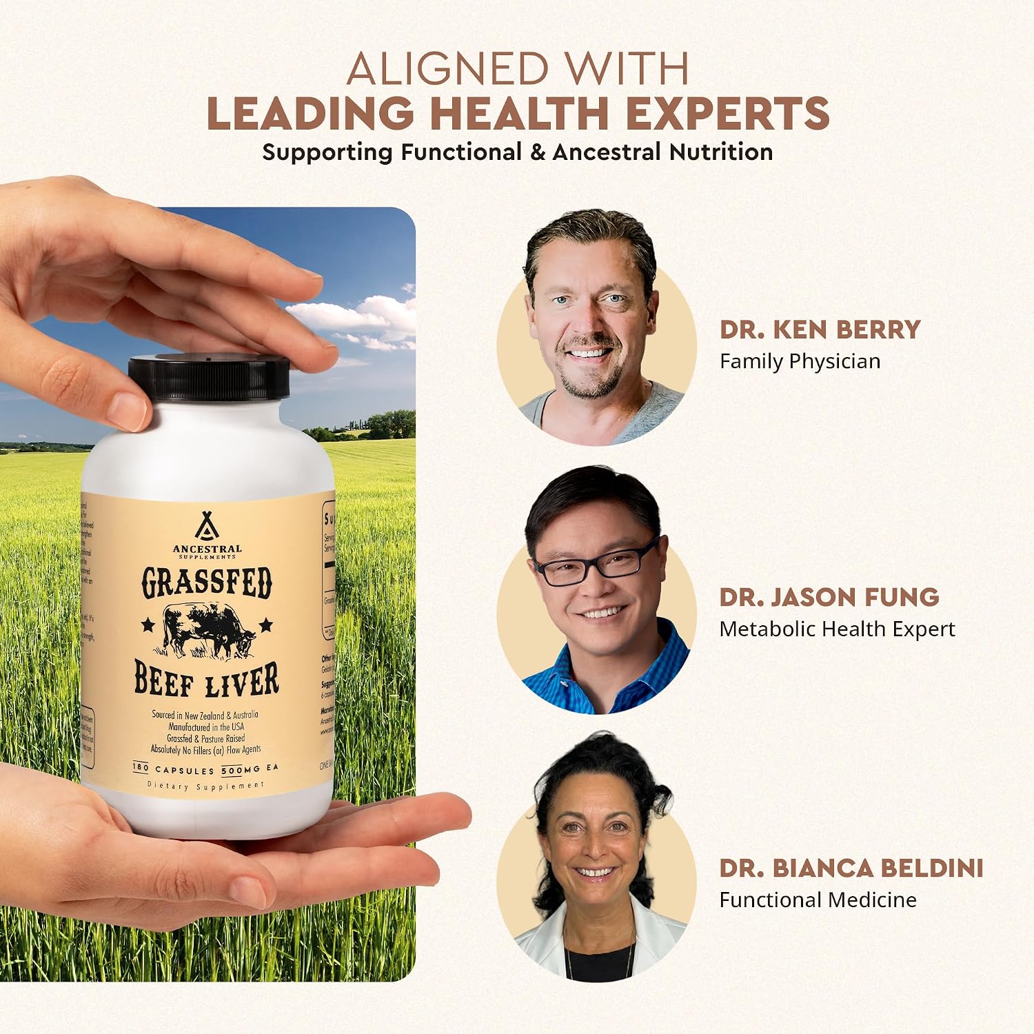 Ancestral Supplements Grass Fed Beef Liver 180 Capsules, Supports Energy Production, Detoxification, Digestion, Immunity and Full Body Wellness, Non-GMO, Freeze Dried Liver Health Supplement