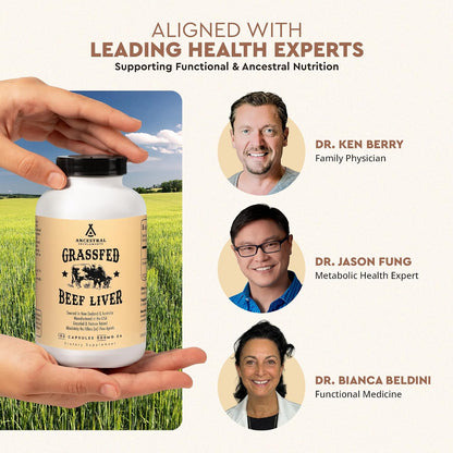 Ancestral Supplements Grass Fed Beef Liver 180 Capsules, Supports Energy Production, Detoxification, Digestion, Immunity and Full Body Wellness, Non-GMO, Freeze Dried Liver Health Supplement