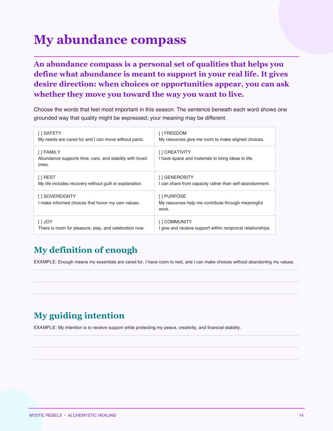 My abundance compass guided reflection page preview