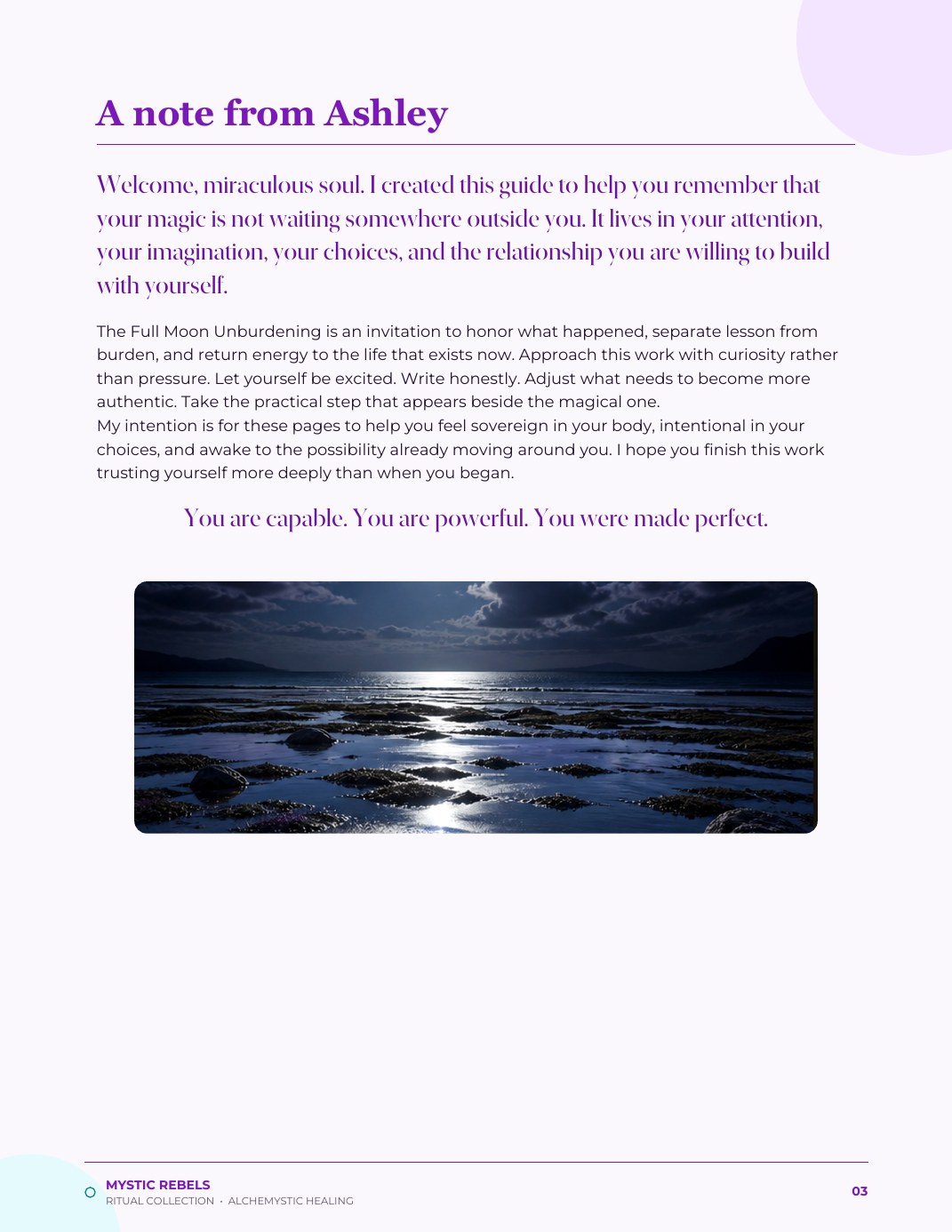 A welcome from Ashley inside The Full Moon Unburdening