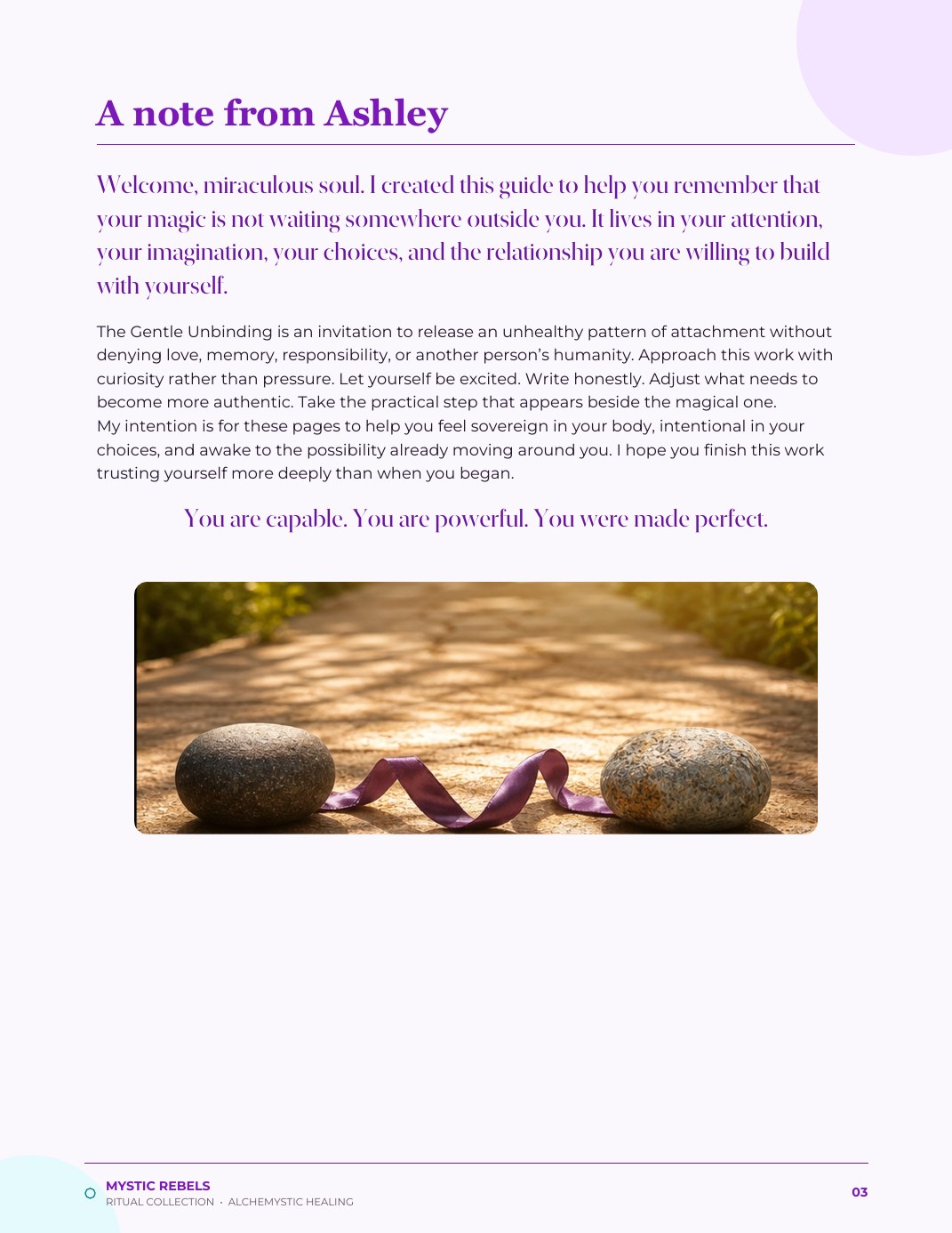 A welcome from Ashley inside The Gentle Unbinding