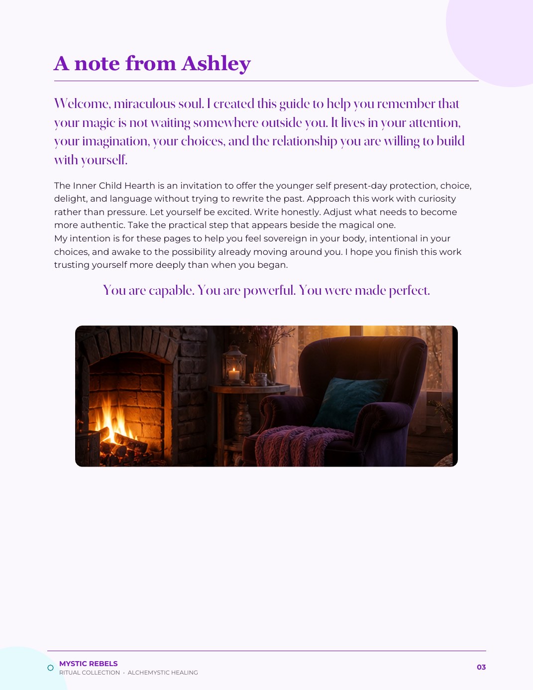 A welcome from Ashley inside The Inner Child Hearth