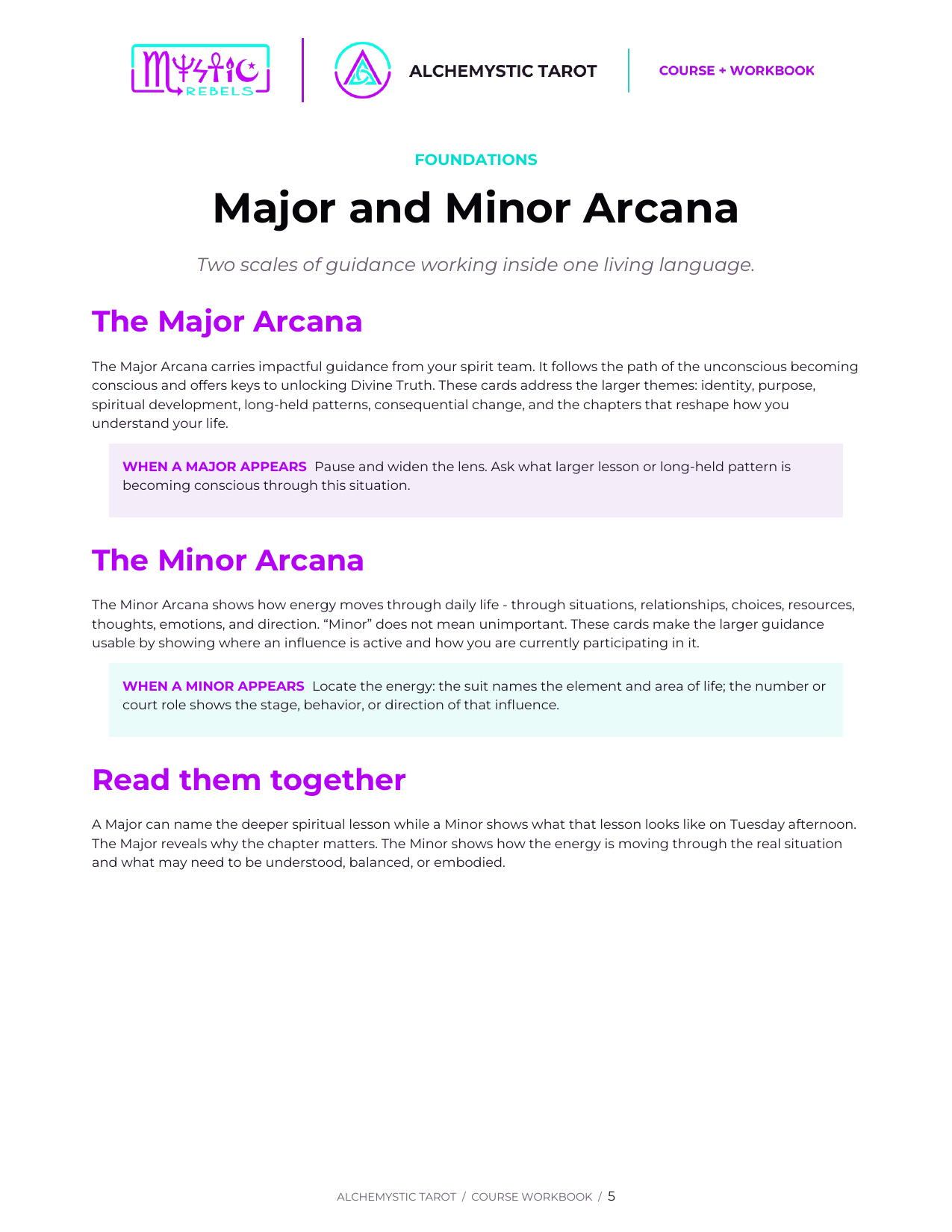 Alchemystic Tarot course preview explaining Major and Minor Arcana