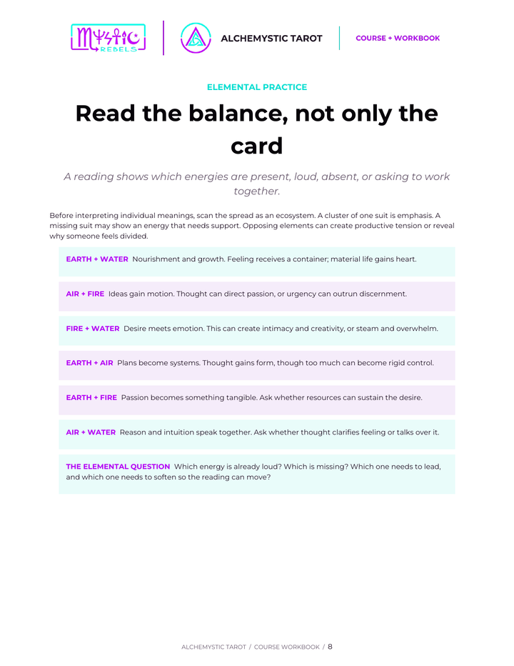 Alchemystic Tarot course preview teaching elemental balance