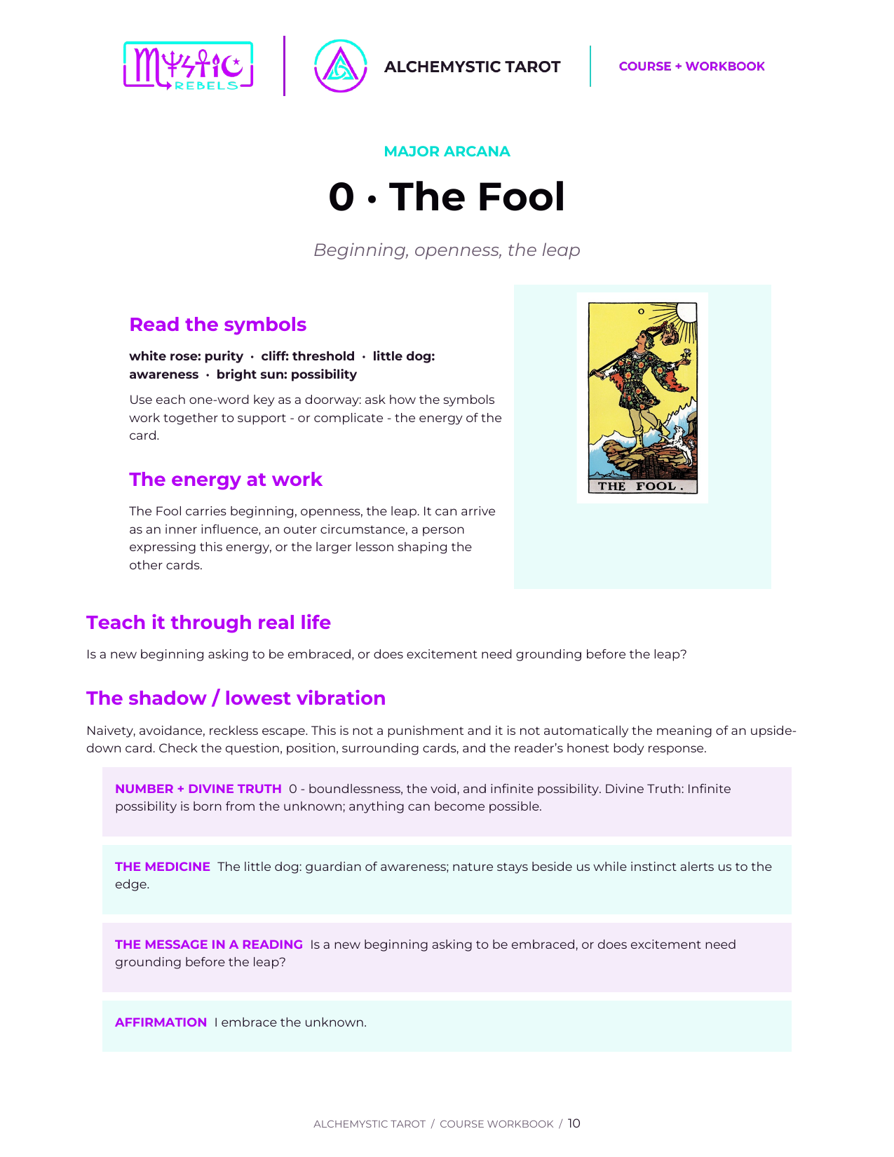 Alchemystic Tarot course preview teaching The Fool through symbols and real life